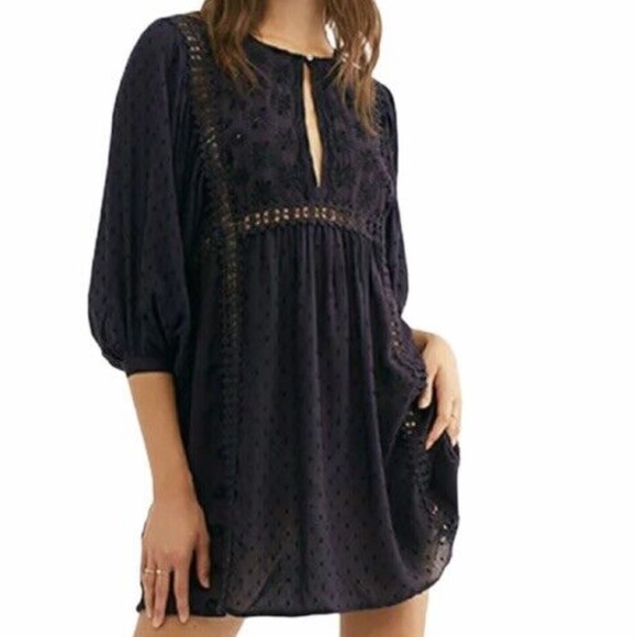 FREE PEOPLE XS Deep Plum Charlotte Tunic Modal Viscose Boho Mini Dress - Picture 2 of 11